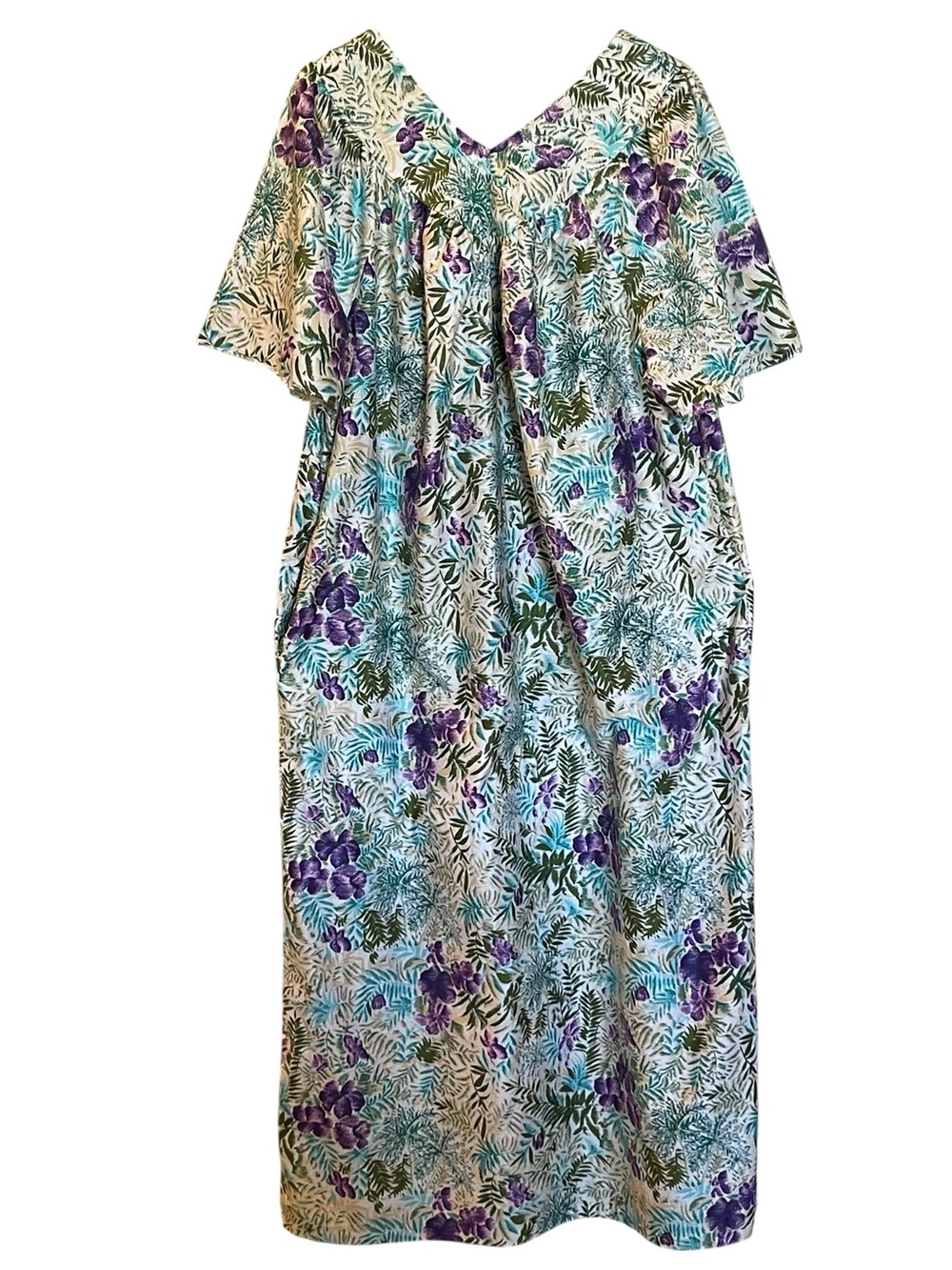 Vintage 1970s Sears Mumu Kaftan Sleep Dress Floral Nightgown Loungewear 2x